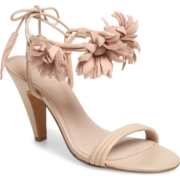 CECELIA SONAH NUDE PINK FLORAL HEELS SANDALS PUMPS - Picture 3 of 15